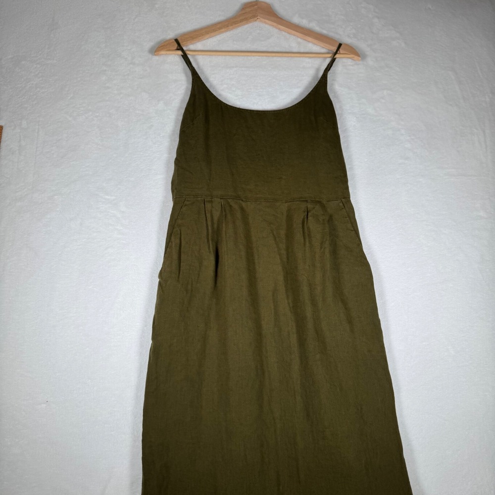 Quince 100% European Linen Scoop Neck Midi Dress Martini Olive Green CS001 Small - Picture 10 of 13